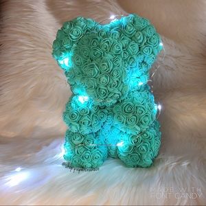 Handmade Forever Rose Bear Turquoise 20cm